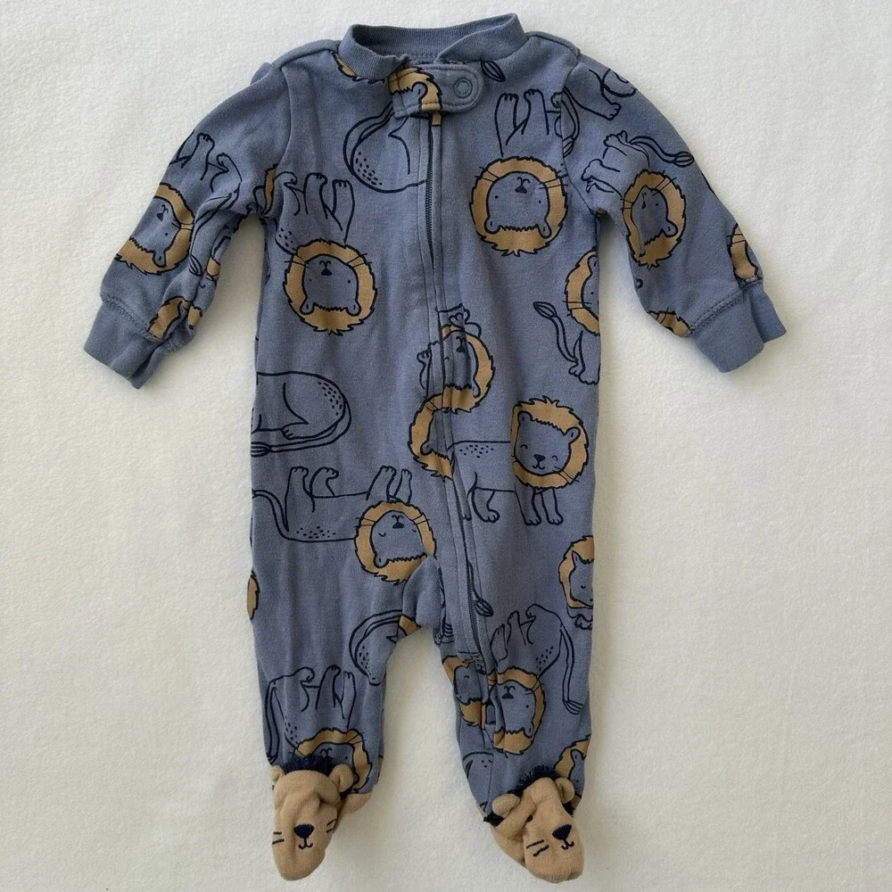 Baby Boy Bundle 3 Piece Cotton Sleepers Footie Pajamas Animal Blue Size 3M